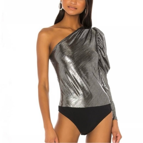 ALIX NYC Silver One-Shoulder Bodysuit - Picture 1 of 5